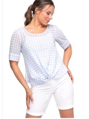 Cleo’s Blue Gingham Knot Top - Button Back-Lightweight Layered Shirt-Size 16